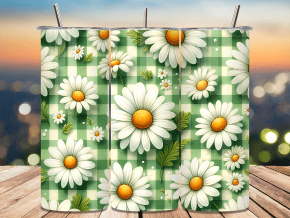 Daisy Gingham Checkered Tumbler Wrap Graphics