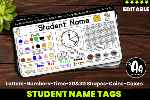 Desk Nameplates ABC,0-100,2D 3D Shapes Graphics