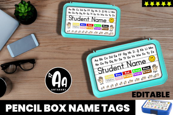 Editable Name Tags for Pencil Boxes Desk Graphics