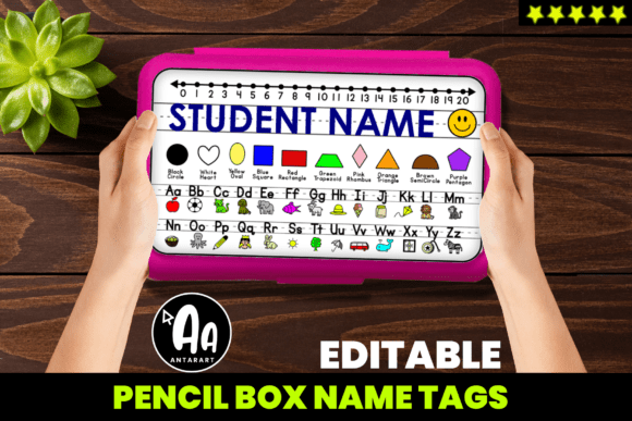 Editable Pencil Box Name Tags Graphics
