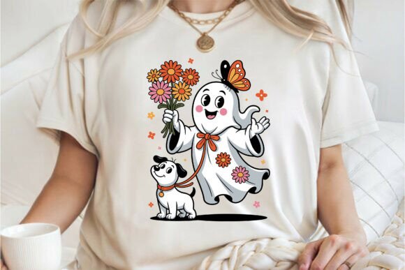 Ghost and Dog Floral Sublimation PNG
