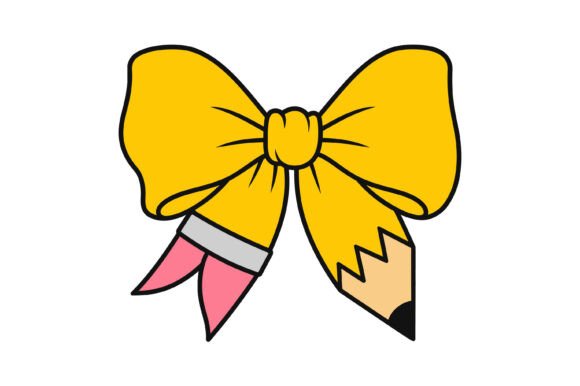 Golden Pencil Bow School Symbol Graphics
