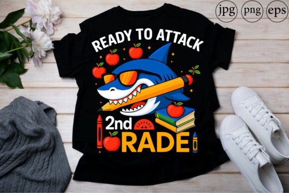 Ready to Attack 2nd Grade Funny Shark Graphics