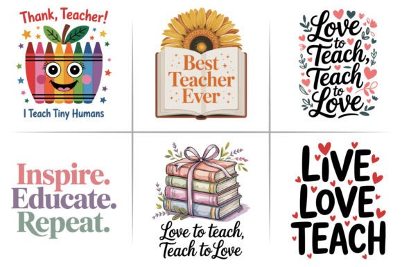 Teacher, Teach Typography PNG Design Set